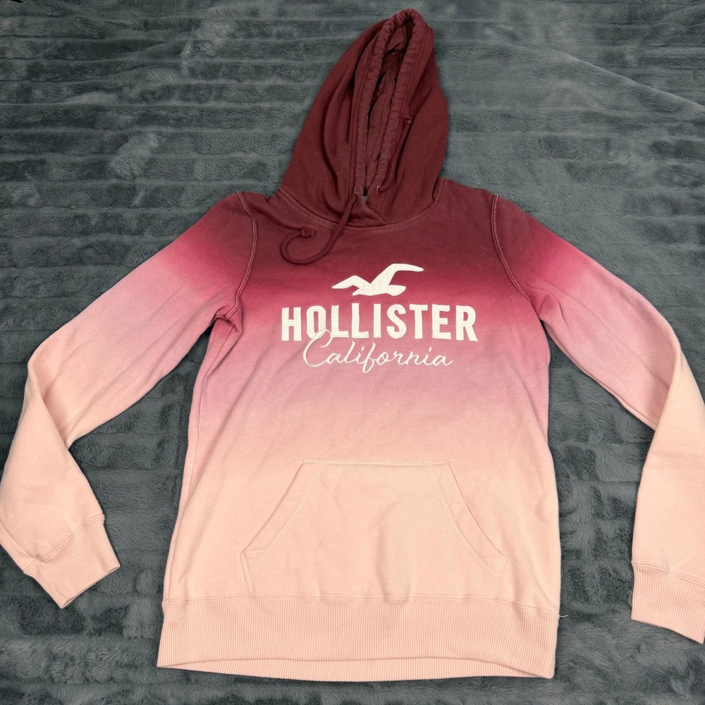 Hollister California Ombre Pullover Hoodie Burgundy Pink Seagull Logo Small